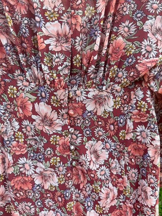 ASTR The Label Floral Midi Dress Small Pink Smocked Long Sleeve Boho Cottagecore - Picture 6 of 7